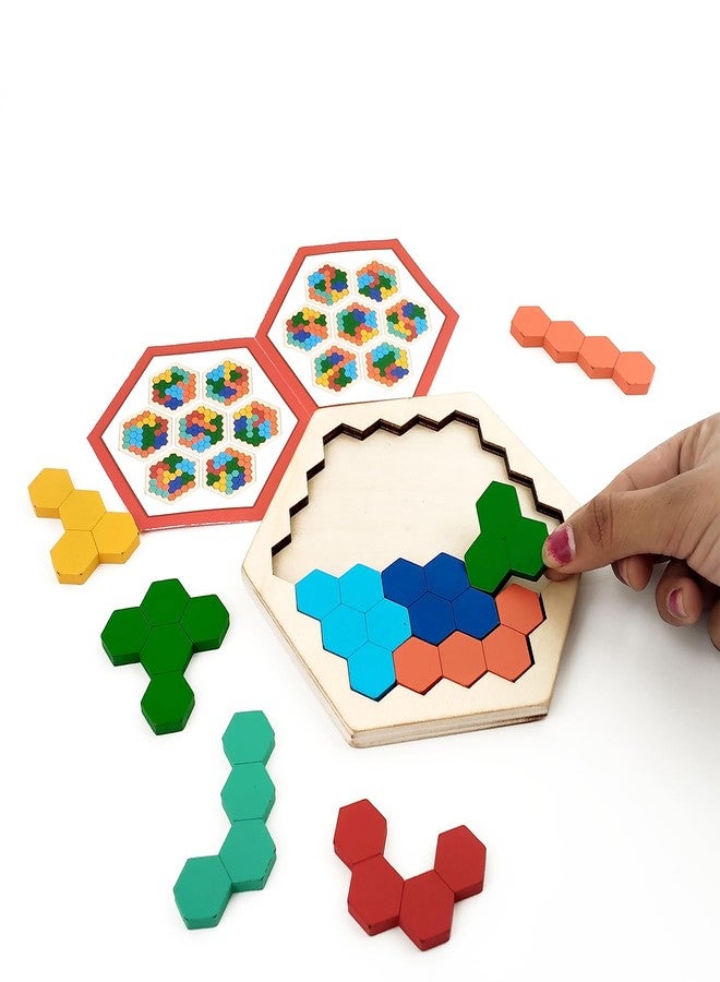 Wudly® Wooden Honeycomb Puzzle Board for Kids | Montessori Shape Matching Toy | Tangram Brain Storming Toy for Kids & Adults | Educational Wooden Puzzle for Toddlers - Image 5